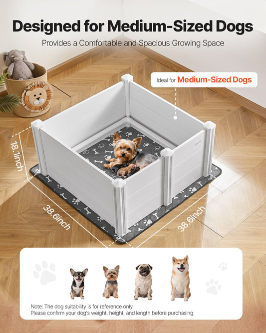 Wurfkiste für Hunde 98×98×46 cm – Stabiler Welpenlaufstall aus PVC mit Tür & Waschbarer Unterlage