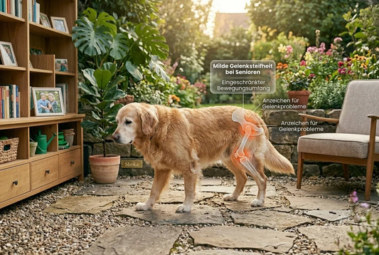 Älterer Hund mit ersten Anzeichen von Arthrose und Gelenkschmerzen