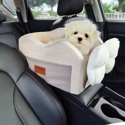 Konsolen-Autositz für Hunde – Hellbraun | Erhöhung für Mittelkonsole für kleine Hunde