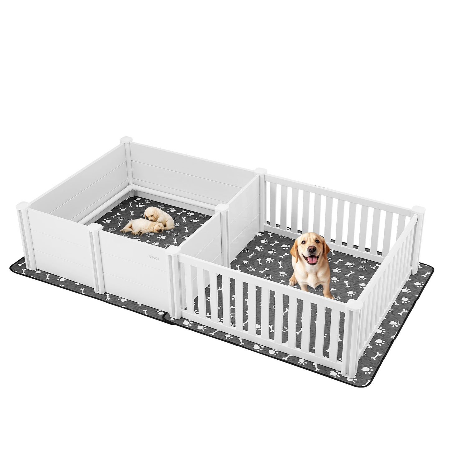 Wurfkiste für Hunde 237×123×46 cm – XXL PVC Welpenkiste mit 2‑Raum‑Layout & Waschbarer Unterlage