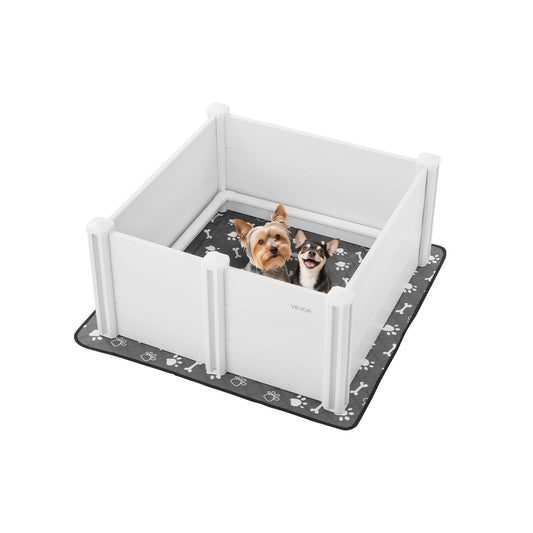 Wurfkiste für Hunde 98×98×46 cm – Stabiler Welpenlaufstall aus PVC mit Tür & Waschbarer Unterlage