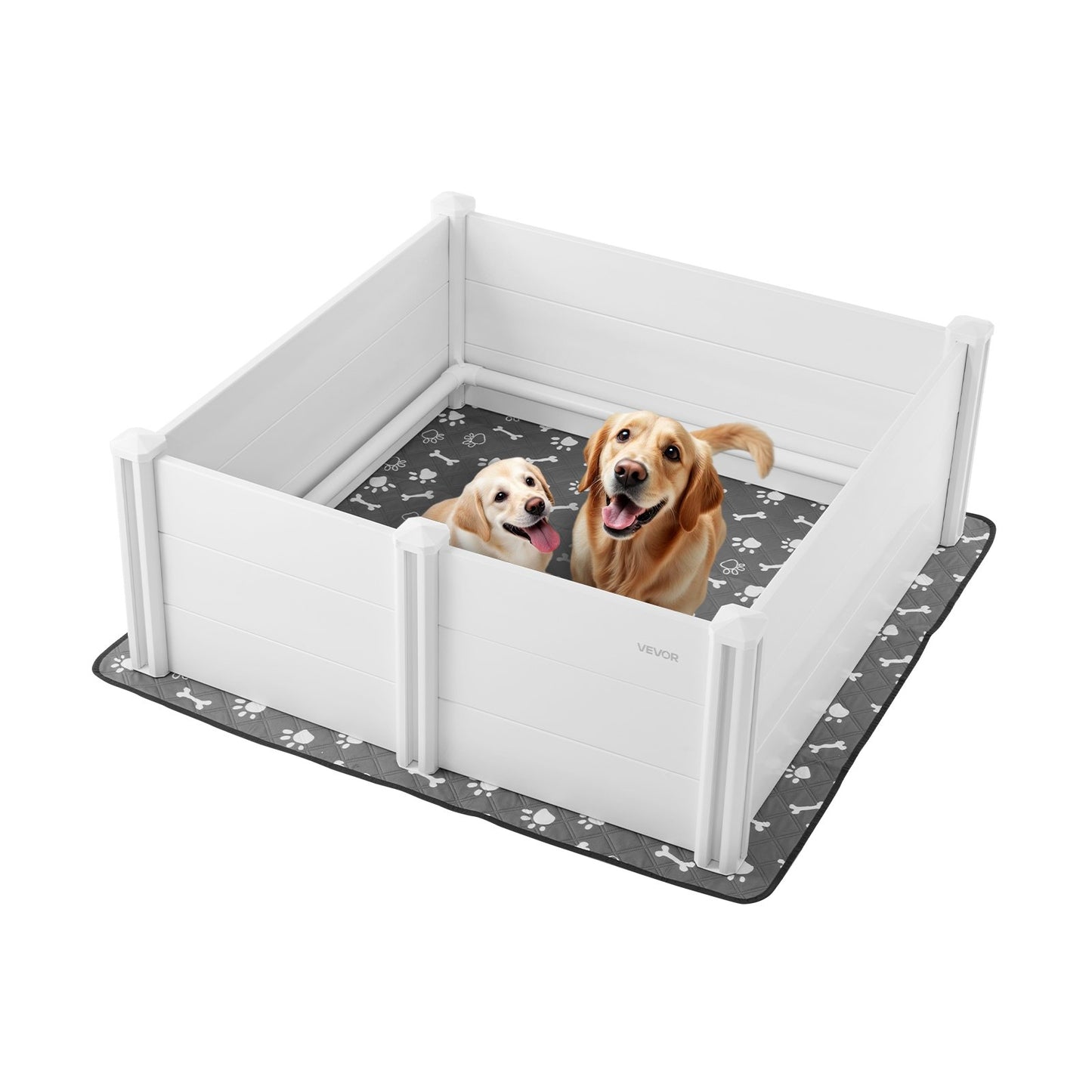Wurfkiste für Hunde 122×122×46 cm – Großer Welpenlaufstall aus PVC mit Tür & Waschbarer Unterlage
