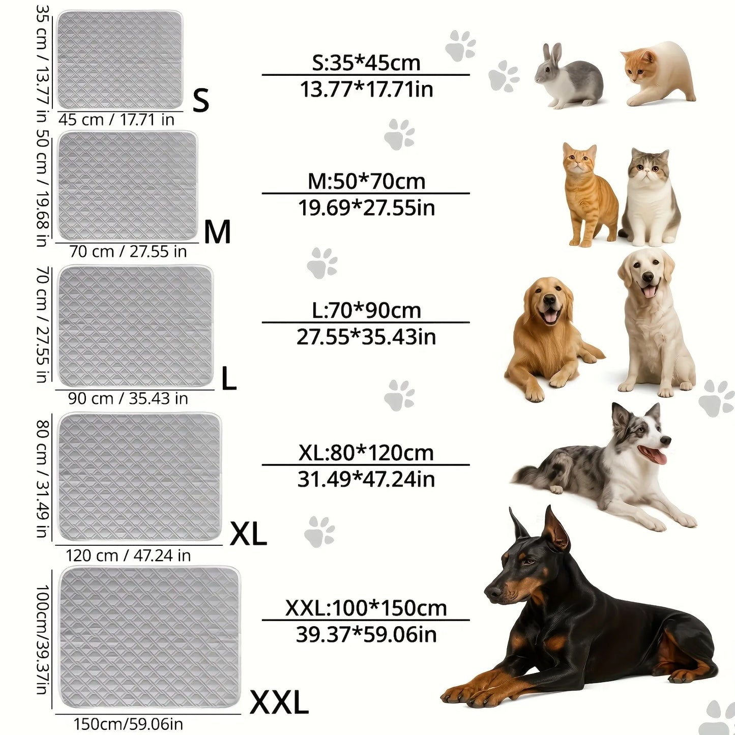 Groessenuebersicht der Shoka Kuehlmatte fuer Hunde