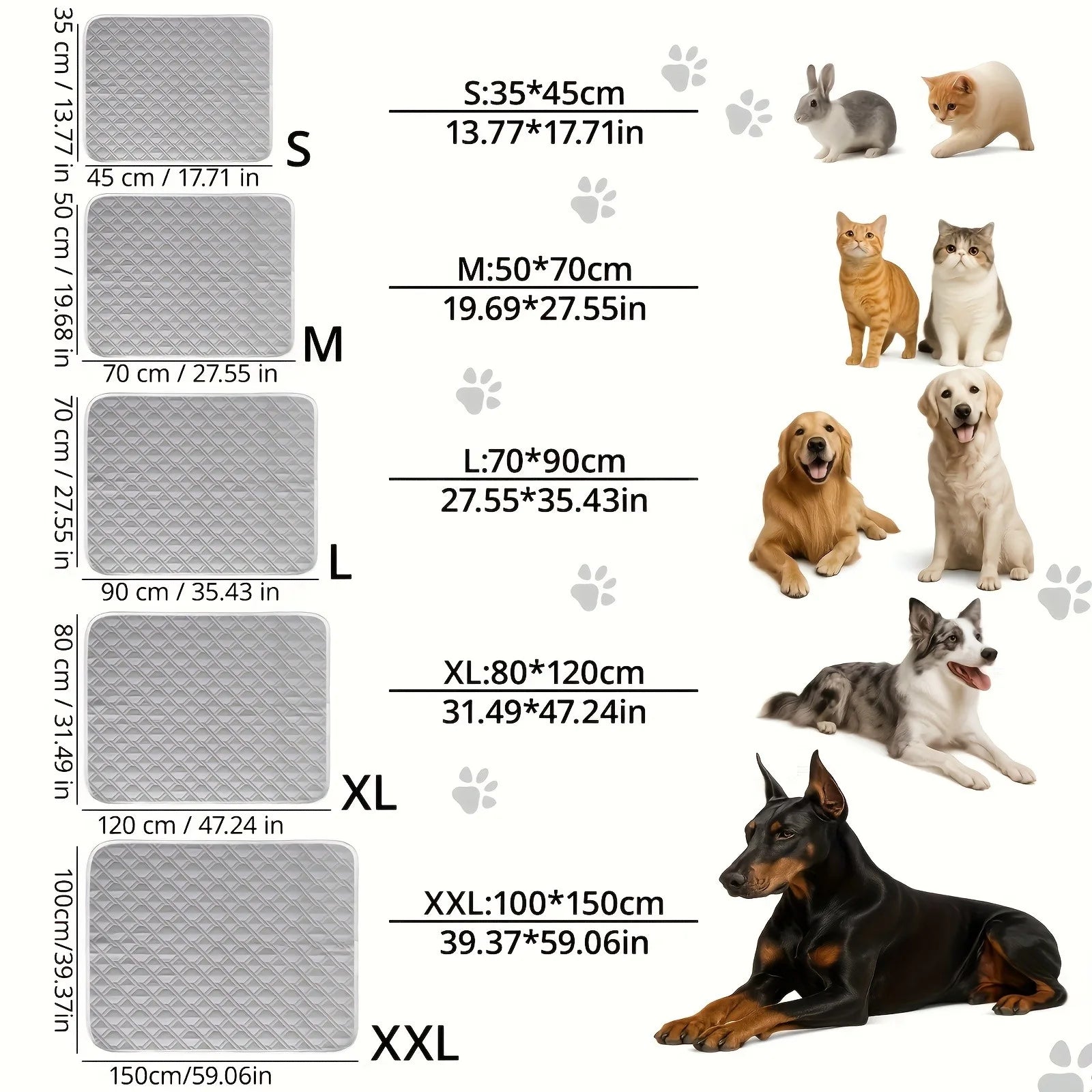 Groessenuebersicht der Shoka Kuehlmatte fuer Hunde